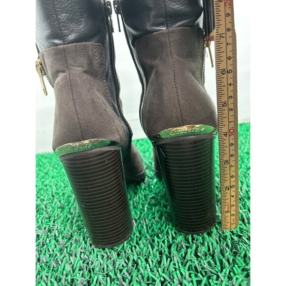 Juicy Couture Suede Ankle Boots Block Heel Gold Zipper Accents Booties size 8.5 - Picture 5 of 7